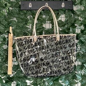 Victoria's Secret Black and Gold Transparent Tote 11 1/2” x 18 1/2”